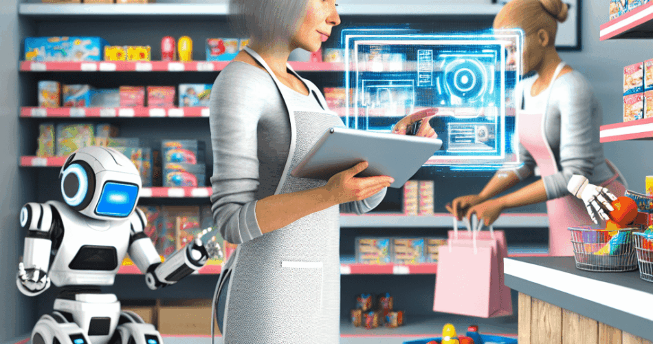 Robot helping person in store management 1024x1024